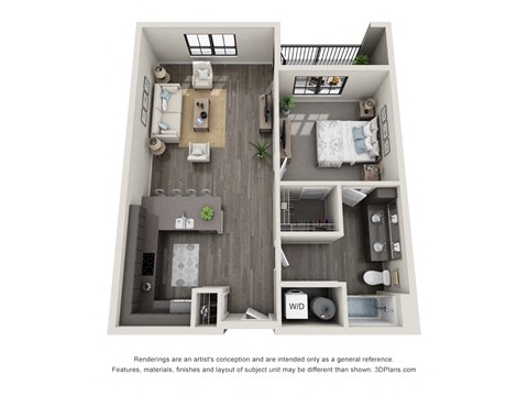 1 bed 1 bath floor plan D at 5300 Centre, St. Peters, Missouri